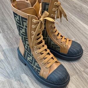 Fendi Camel and Black Logo High-Tops